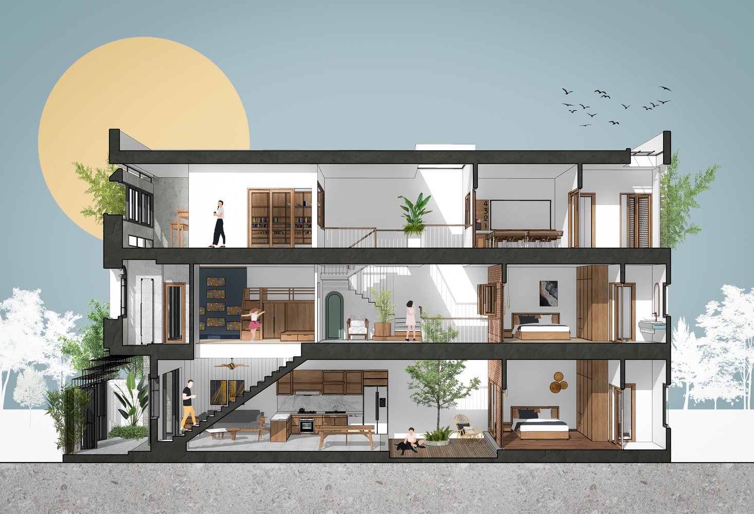h&igrave;nh ảnh mặt cắt ng&ocirc;i nh&agrave; ống phong c&aacute;ch hiện đại