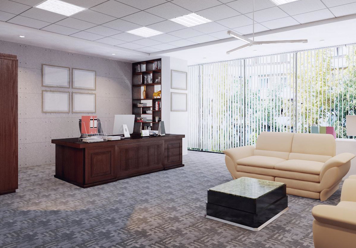 h&igrave;nh ảnh ph&ograve;ng l&agrave;m việc rộng r&atilde;i với sofa m&agrave;u trắng nổi bật, b&agrave;n tr&agrave; mặt đ&aacute; cẩm thạch sẫm m&agrave;u