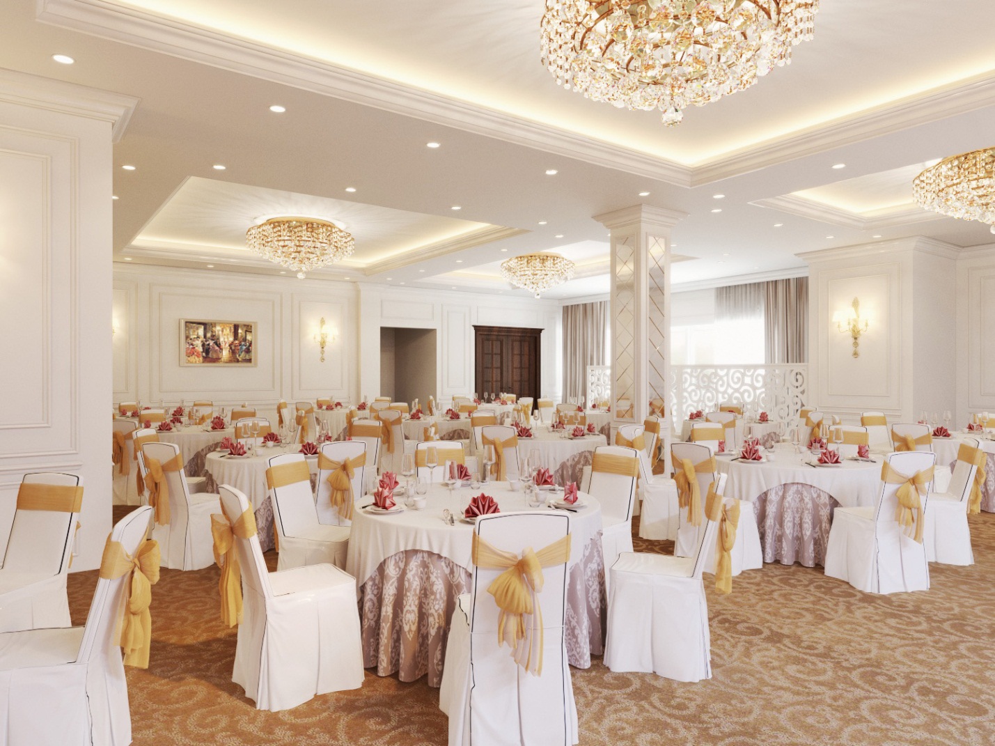 hình ảnh không gian tiệc cưới với trần cao thoáng 