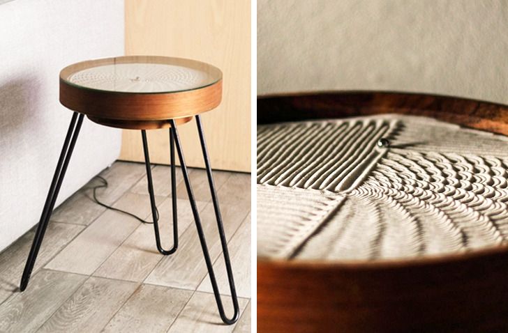 Chiếc b&agrave;n nhỏ c&oacute; t&ecirc;n Sandsara n&agrave;y được lắp đặt tranh c&aacute;t dưới mặt b&agrave;n.