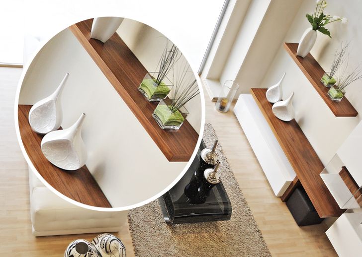 h&igrave;nh ảnh cận cảnh kệ mở bằng gỗ gắn tường