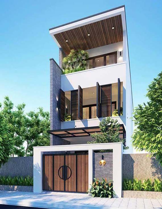 hình ảnh mẫu nhà phố hiện đại, gần gũi với hệ thống cửa gỗ mặt tiền sang trọng