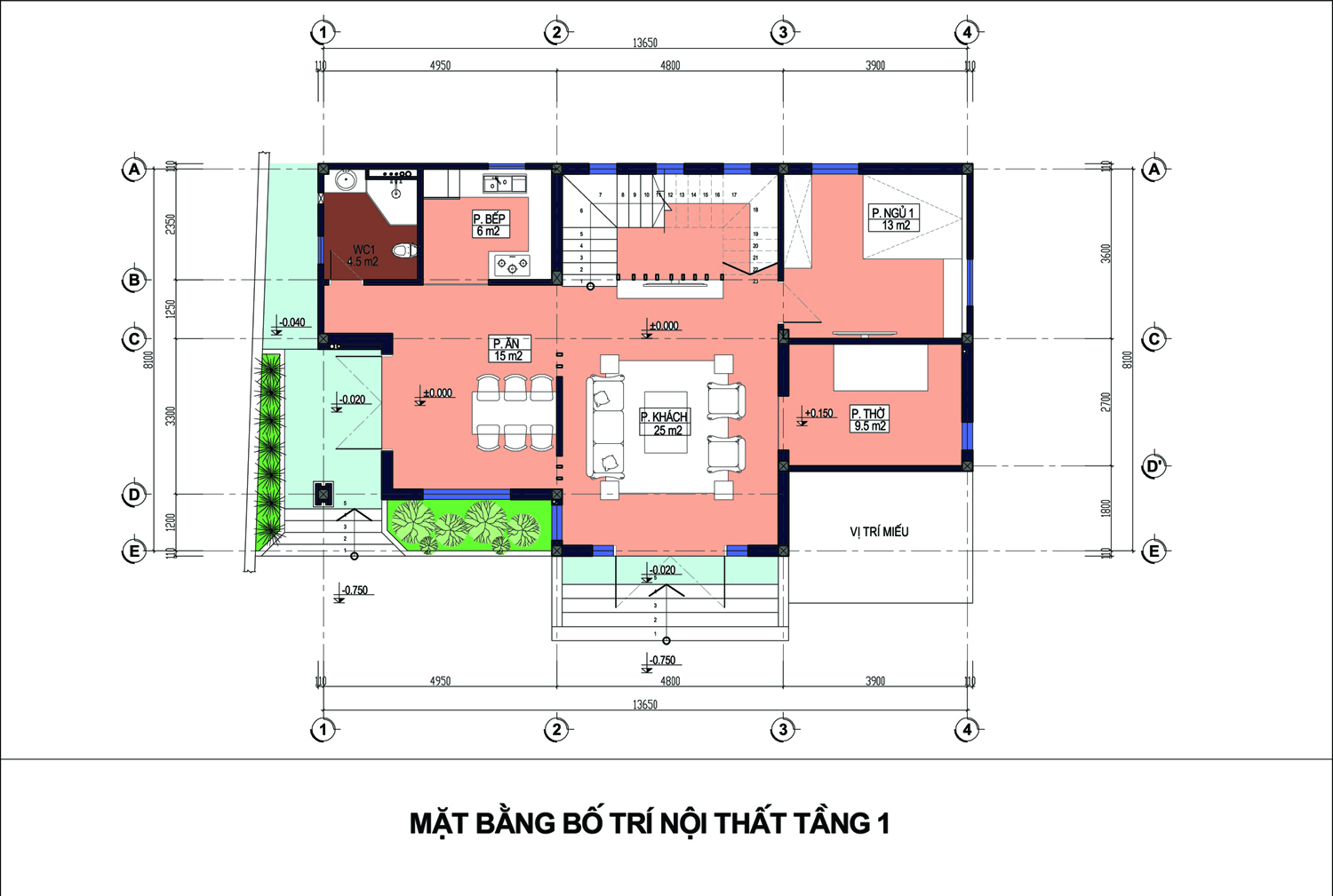 Mặt bằng tầng 1 biệt thự mái Thái hiện đại
