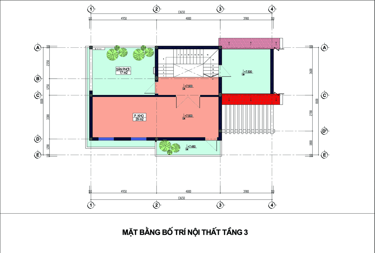 Mặt bằng tầng 3 biệt thự mái Thái