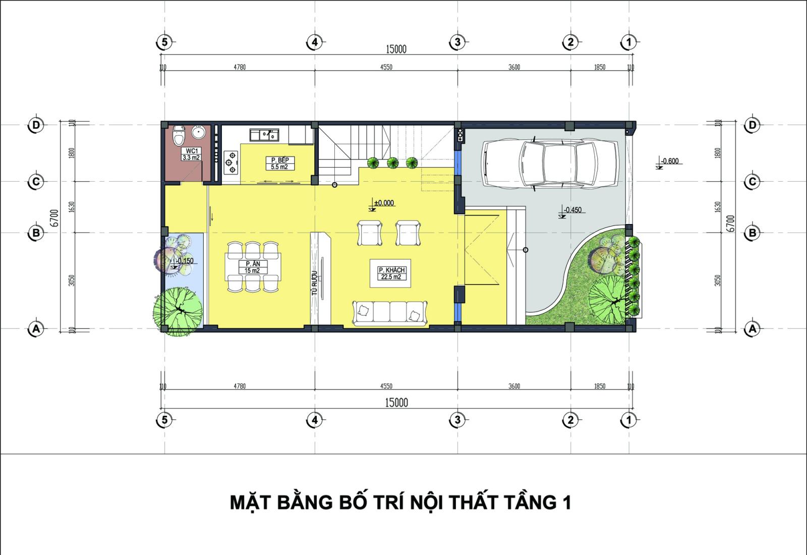 Mặt bằng tầng 1 nhà ống Mặt bằng tầng 1 nhà ống