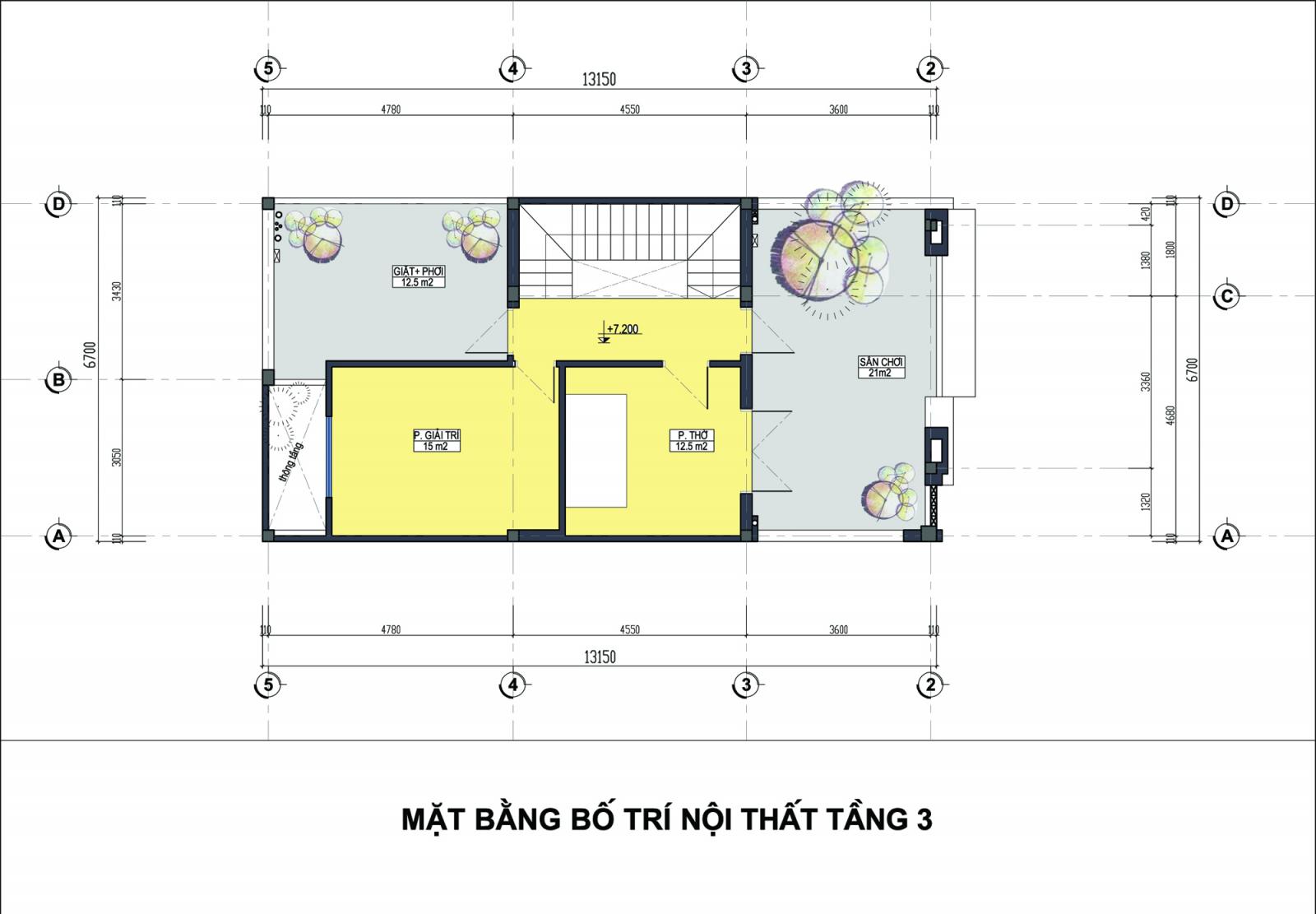 Mặt bằng tầng 3 nhà ống Mặt bằng tầng 3 nhà ống