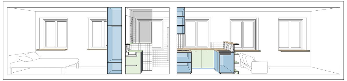 Phối cảnh thiết kế nội thất căn hộ được xây từ những năm 1950