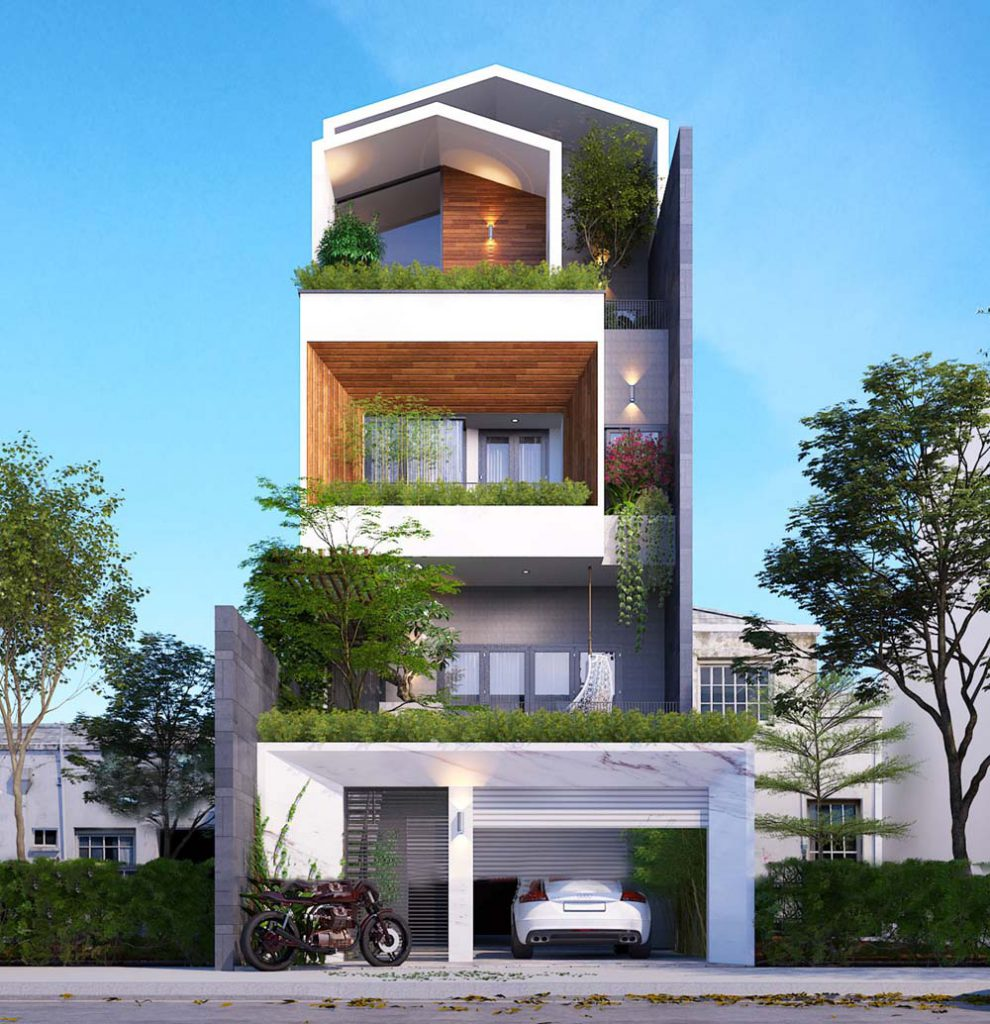 hình ảnh phối cảnh mẫu thiết kế nhà ống 3 tầng mặt tiền 7m