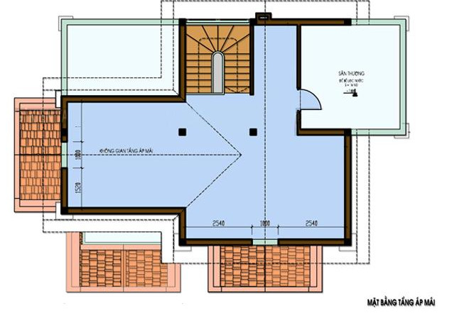 hình ảnh mặt bằng tầng áp mái biệt thự 2 tầng