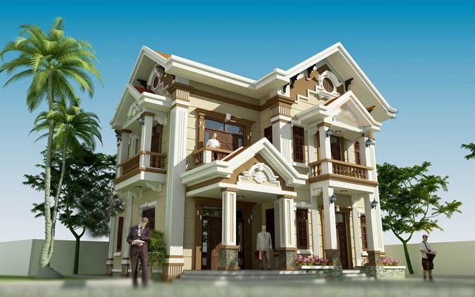 hình ảnh phối cảnh 3D mẫu biệt thự 2 tầng phong cách Pháp