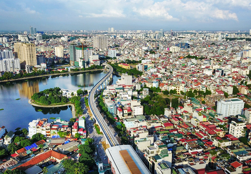 h&igrave;nh ảnh một g&oacute;c th&agrave;nh phố H&agrave; Nội nh&igrave;n từ tr&ecirc;n cao nơi bị ảnh hưởng bởi dịch Covid-19