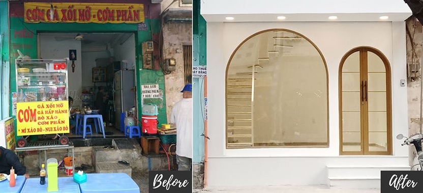 Mặt tiền ng&ocirc;i nh&agrave; cũ 20m2 trước v&agrave; sau cải tạo