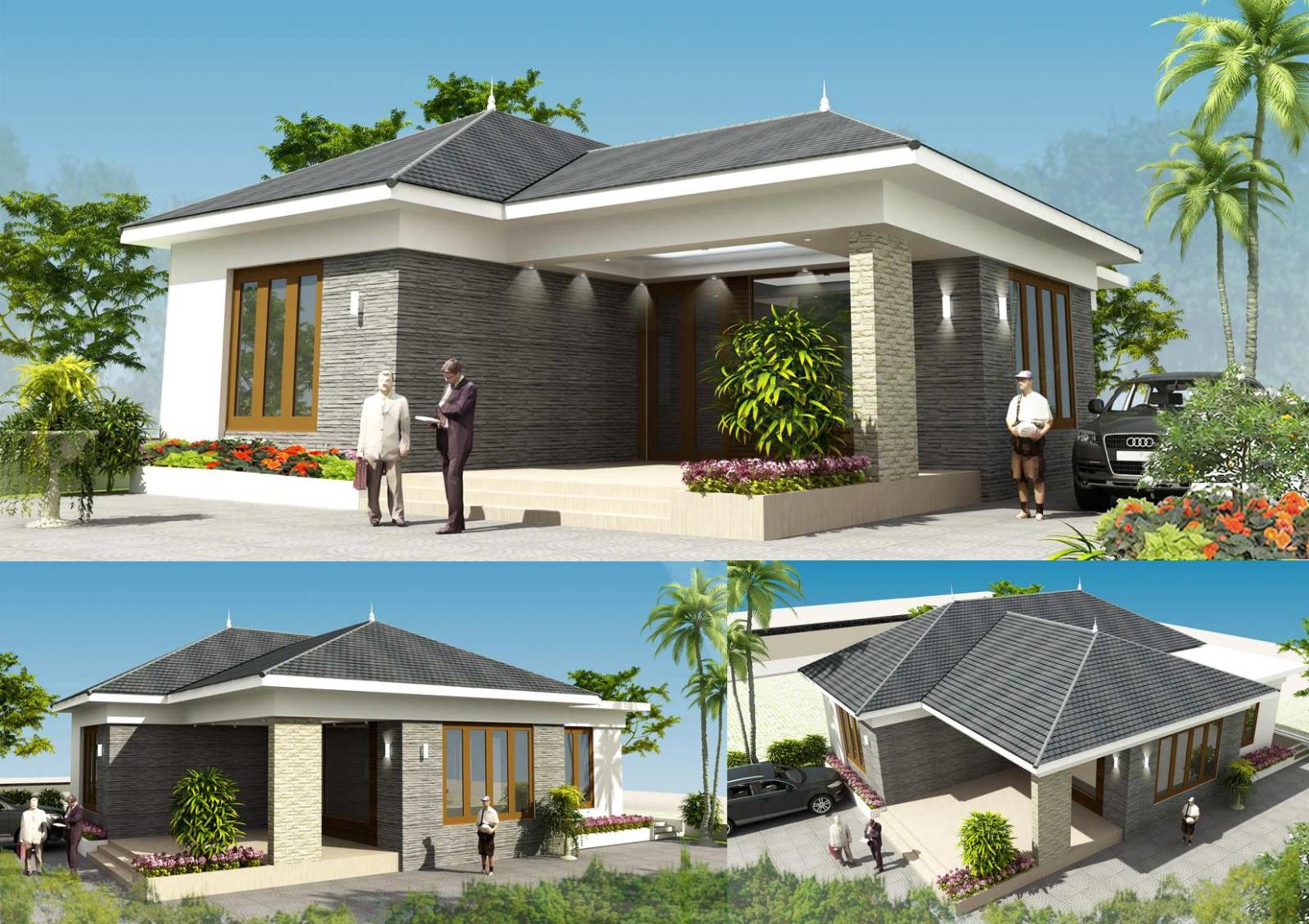 h&igrave;nh ảnh phối cảnh 3D mẫu nh&agrave; vườn 1 tầng m&aacute;i Th&aacute;i