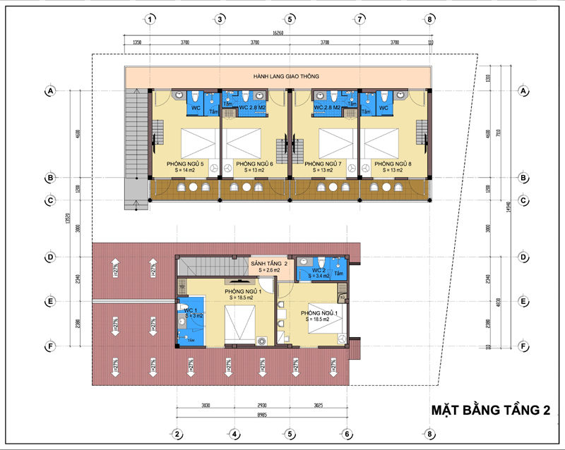 hình ảnh bản vẽ thiết kế mặt bằng tầng 2 biệt thự nghỉ dưỡng