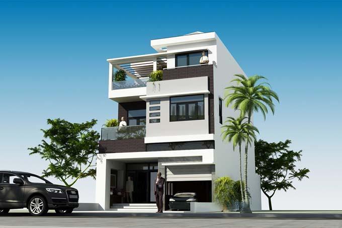 Phối cảnh 3D mẫu nhà ống 3 tầng hiện đại Phối cảnh 3D mẫu nhà ống 3 tầng hiện đại