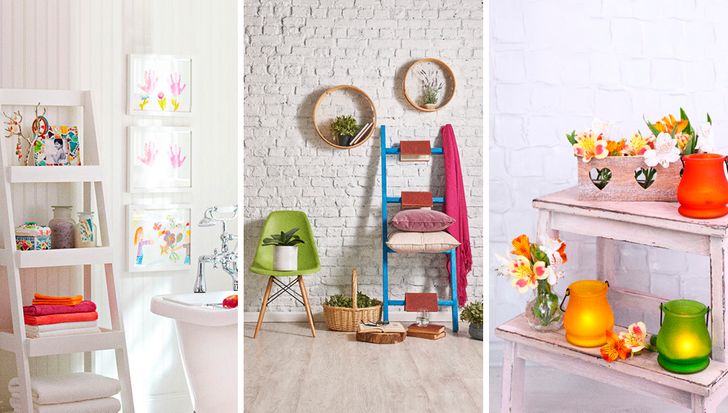 Những chiếc thang cũ được tái chế thành vật trang trí nhà cửa