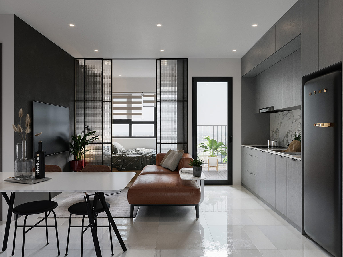 ph&ograve;ng kh&aacute;ch kết hợp kh&ocirc;ng gian ăn uống