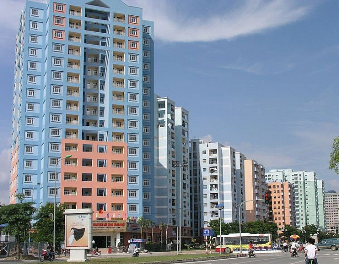 h&igrave;nh ảnh một t&ograve;a nh&agrave; ở x&atilde; hội m&agrave;u xanh da trời