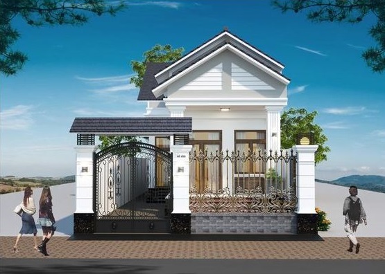 Phối cảnh 3D mẫu nh&agrave; vườn 1 tầng 3 ph&ograve;ng ngủ hiện đại