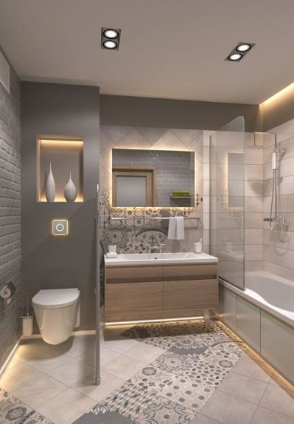 Ph&ograve;ng tắm kết hợp vệ sinh trong nh&agrave; vườn 1 tầng được b&agrave;i tr&iacute; với gam m&agrave;u trung t&iacute;nh nh&atilde; nhặn, tạo cảm gi&aacute;c sạch sẽ, tho&aacute;ng rộng.