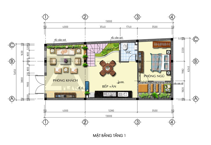 bản vẽ thiết kế tầng 1 nhà nở hậu