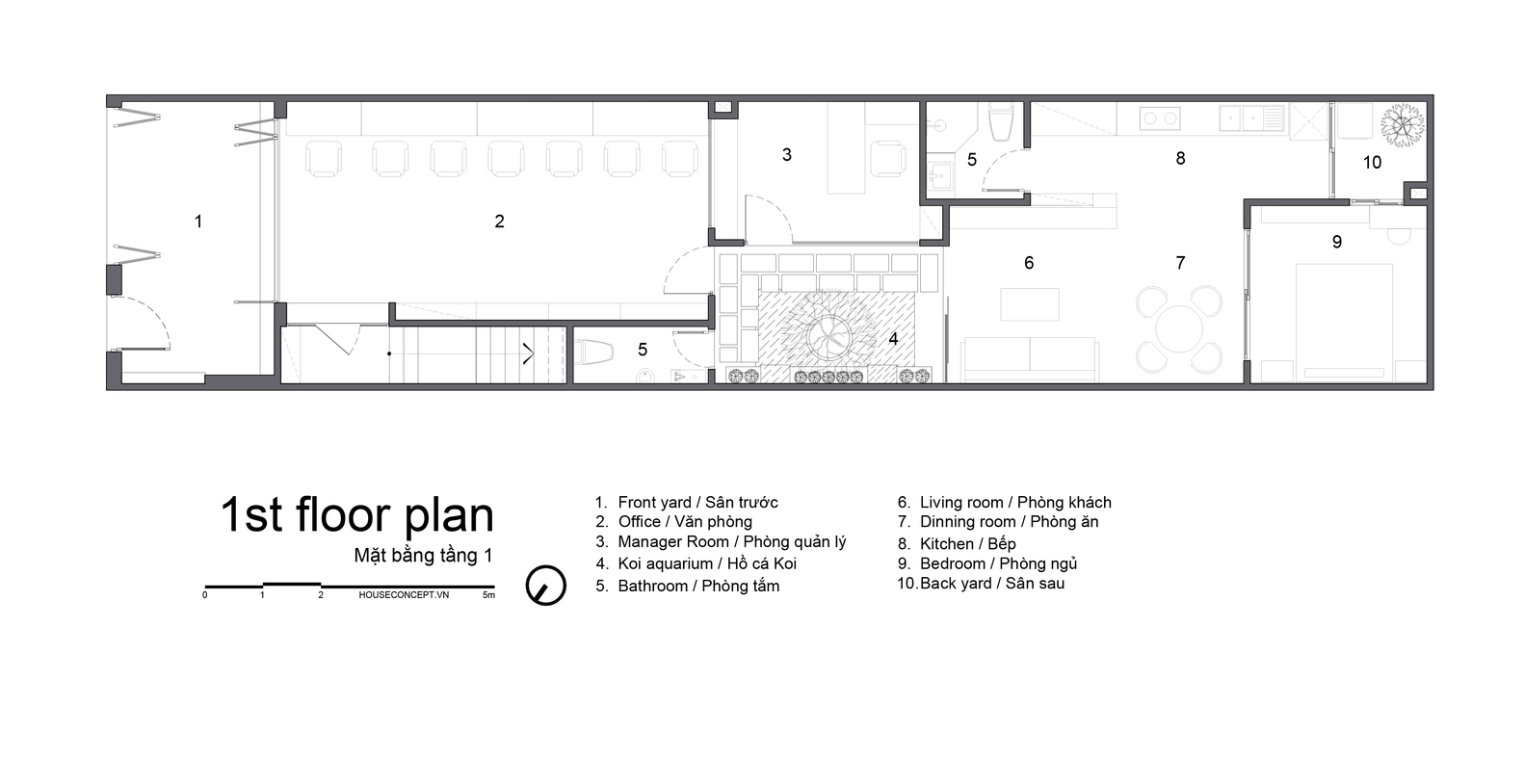 Bản vẽ thiết kế mặt bằng tầng 1 nh&agrave; phố kết hợp văn ph&ograve;ng
