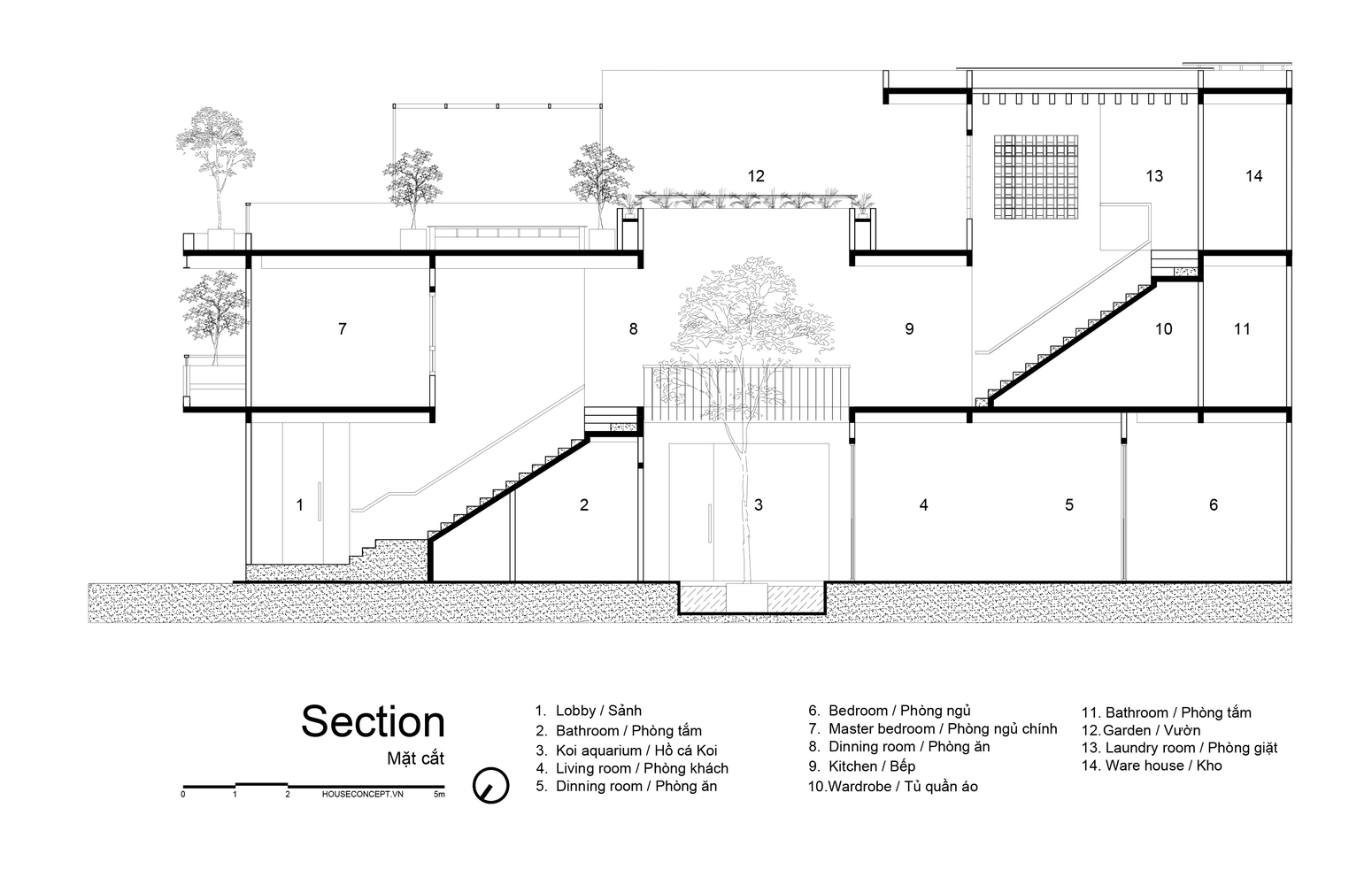 Bản vẽ mặt cắt ng&ocirc;i nh&agrave; phố