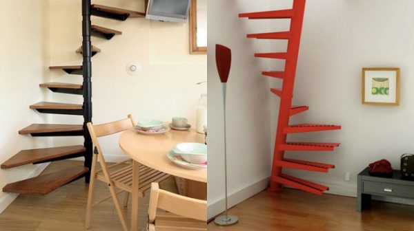 Mẫu cầu thang gác lửng dạng xoáy ốc chỉ chiếm khoảng 1m2 diện tích sàn.