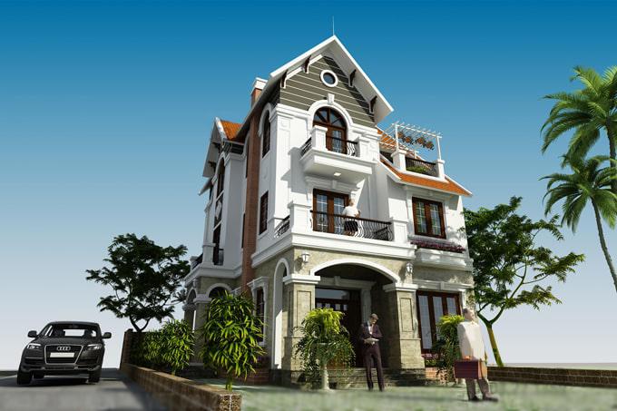 Phối cảnh 3D mẫu biệt thự 3 tầng phong cách tân cổ điển