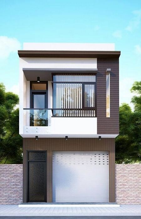 Phối cảnh 3D mẫu nh&agrave; ống 2 tầng 2 ph&ograve;ng ngủ tr&ecirc;n diện t&iacute;ch 80m2