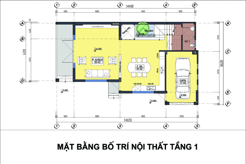 Bản vẽ thiết kế mặt bằng tầng 1 biệt thự