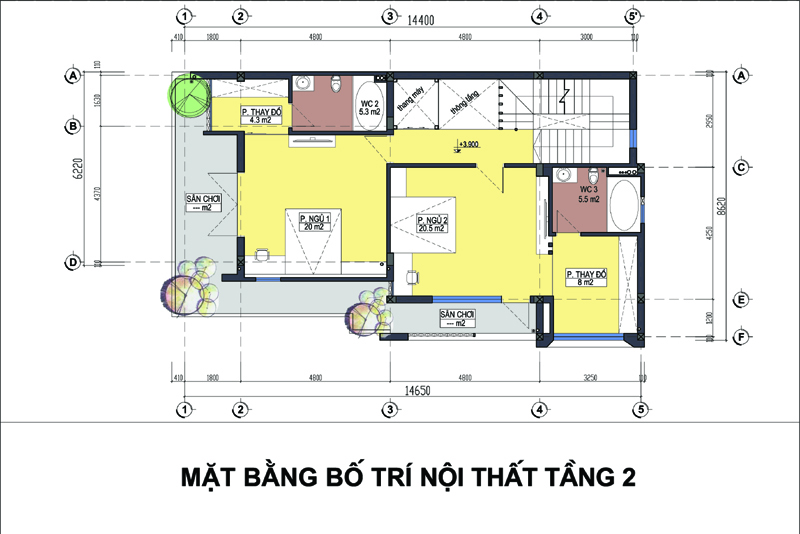 Bản vẽ thiết kế mặt bằng tầng 2 biệt thự