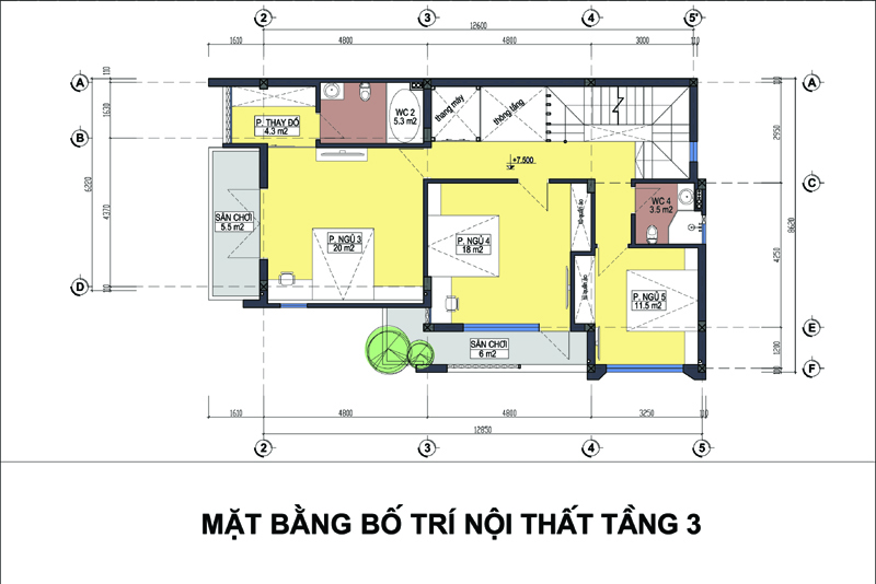 Bản vẽ thiết kế mặt bằng tầng 3 biệt thự