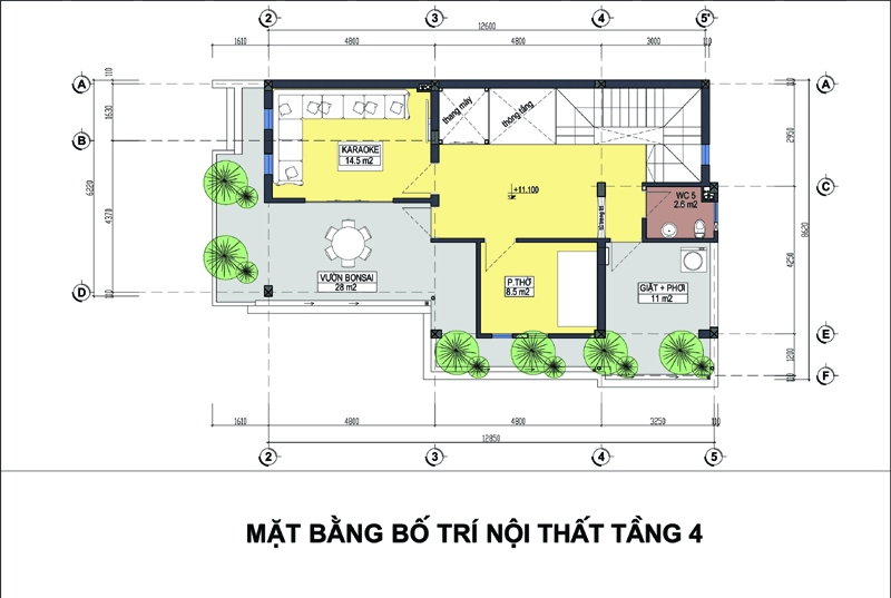 Bản vẽ thiết kế mặt bằng tầng 4 biệt thự