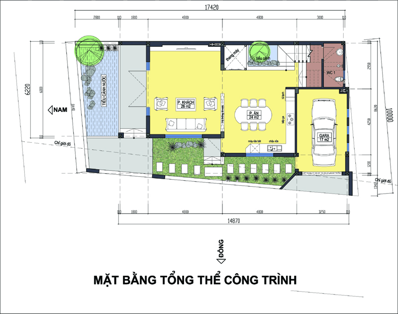 Bản vẽ thiết kế mặt bằng tổng thể biệt thự phố 2 mặt tiền
