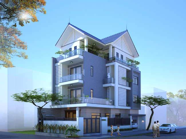 Các mảng tường gạch lỗ ở cả hai mặt tiền không chỉ tạo điểm nhấn bắt mắt mà còn giúp thông gió, đón sáng tự nhiên cho không gian bên trong biệt thự.