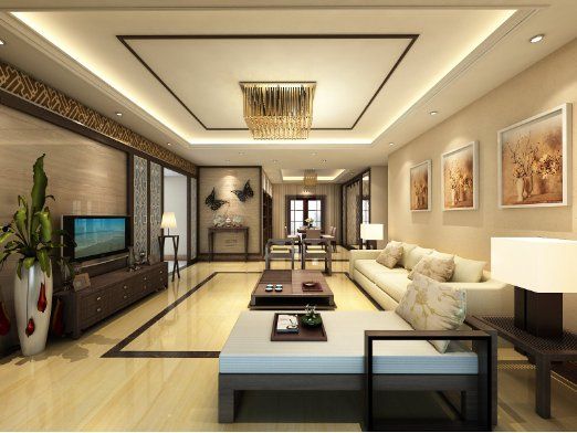 Thiết kế ph&ograve;ng kh&aacute;ch rộng r&atilde;i, sang trọng, li&ecirc;n th&ocirc;ng với khu bếp nấu v&agrave; ph&ograve;ng ăn.