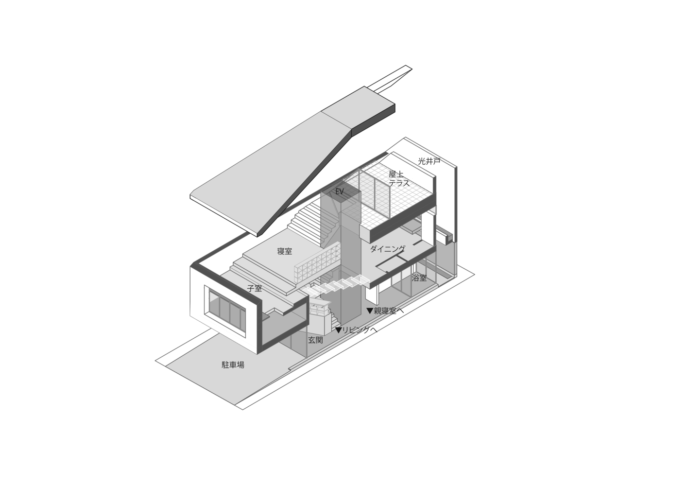 Phối cảnh cấu tr&uacute;c ng&ocirc;i nh&agrave; 3 tầng