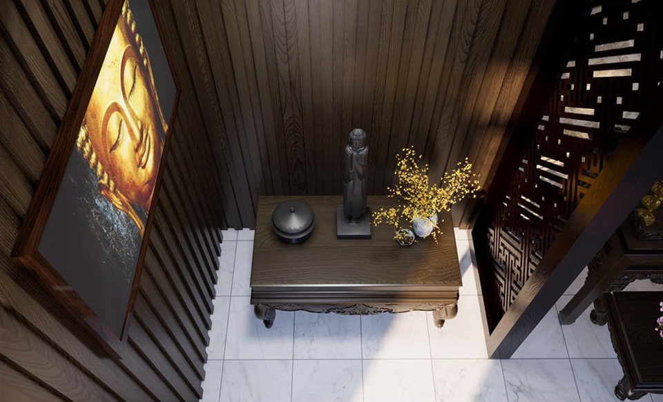 Kết hợp với một vài vật trang trí như lọ hoa, chậu cây cảnh hay kệ đựng đồ sưu tầm liên quan đến tín ngưỡng của giúp phòng thờ thêm trang trọng, mang dấu ấn cá nhân. Gian thờ Phật