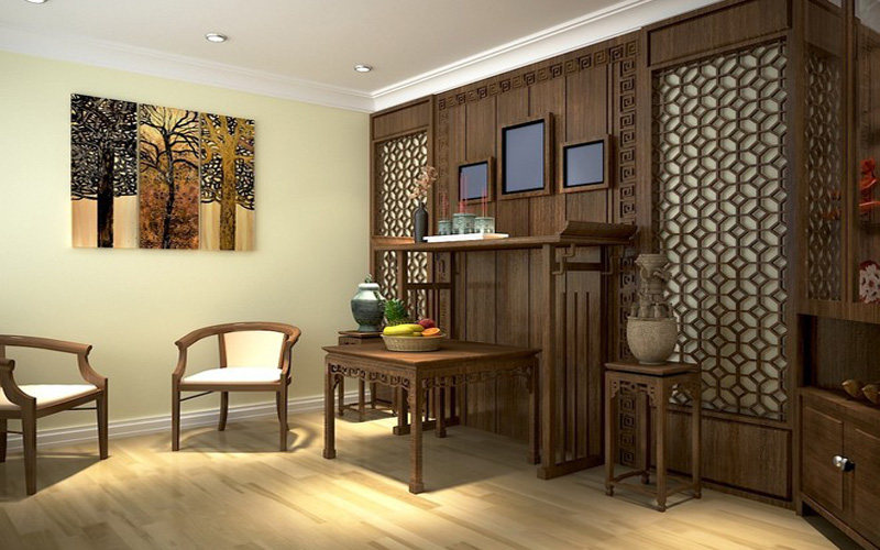 Phòng thờ thường được đặt trên tum phần mái che cầu thang, có hướng ra sân thượng trước. Mẫu thiết kế phòng thờ đẹp