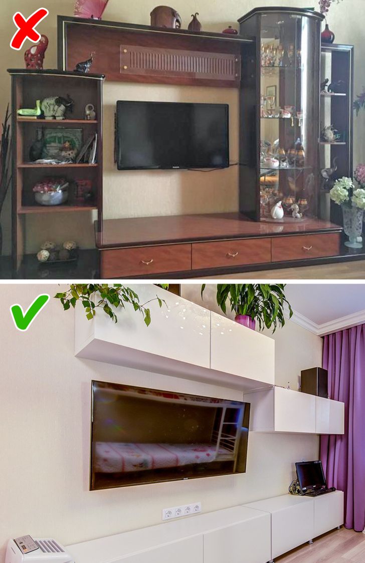 tủ kệ tivi đồ sộ trong ph&ograve;ng kh&aacute;ch kh&ocirc;ng c&ograve;n hợp thời