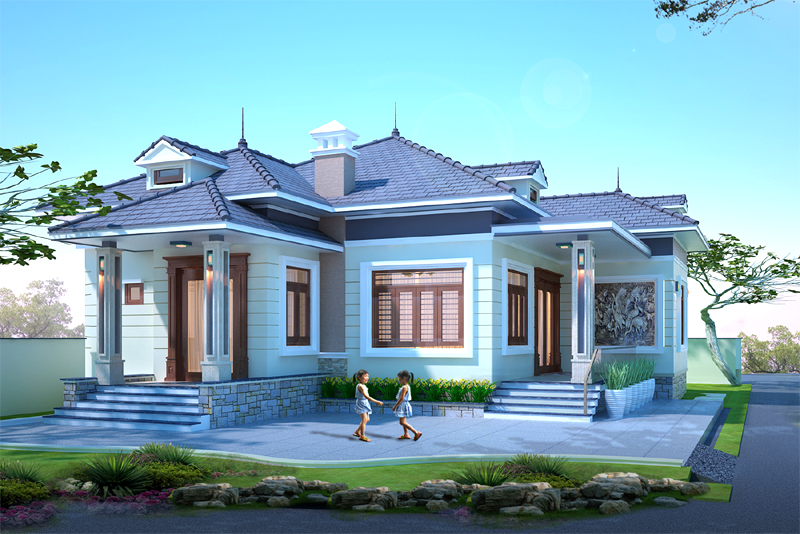 h&igrave;nh ảnh phối cảnh 3D mẫu biệt thự 1 tầng m&aacute;i Th&aacute;i