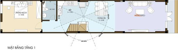 Mặt bằng bố tr&iacute; nội thất tầng 1 nh&agrave; ống