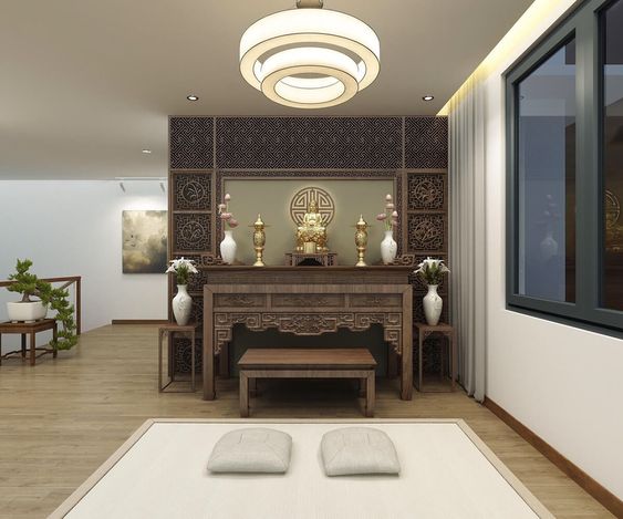 Kh&ocirc;ng gian thờ tự gọn g&agrave;ng, trang nghi&ecirc;m.