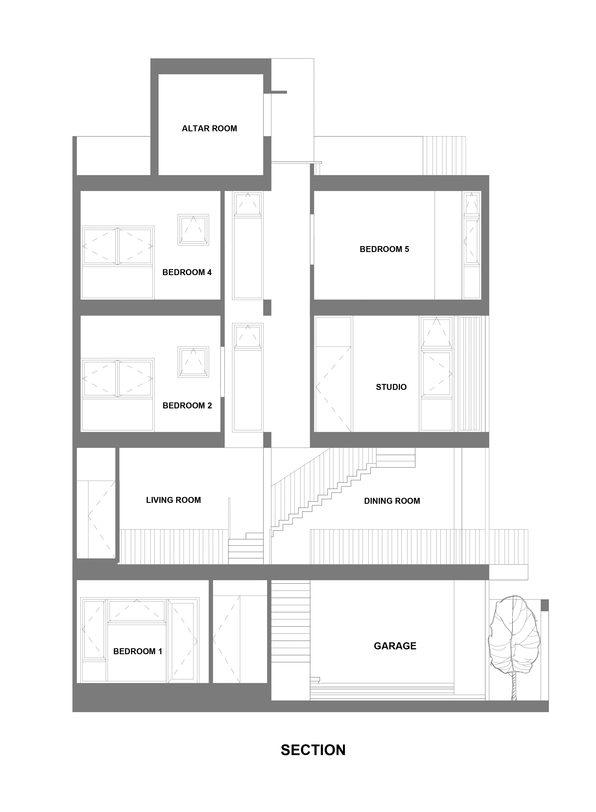Mặt cắt nh&agrave; 4 tầng