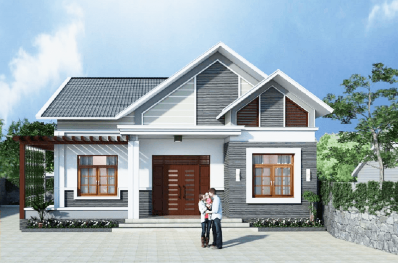 Mẫu nhà cấp 4 mái Thái hiện đại được xây dựng trên diện tích đất 100m2.
