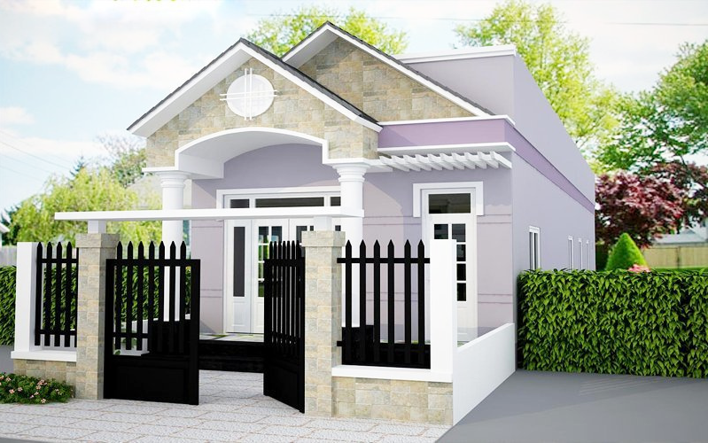 phối cảnh 3D mẫu nhà cấp 4 có gác lửng