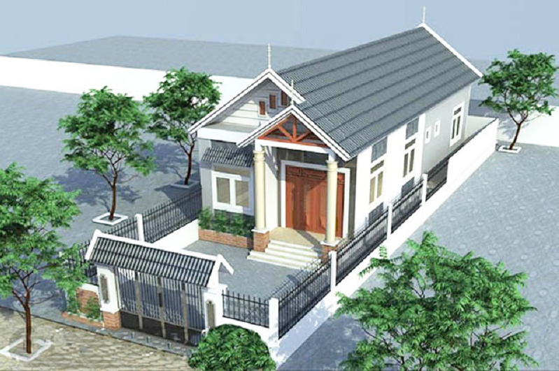 Mẫu nhà cấp 4 hình ống với mái ngói màu xám trang nhã, hiện đại.