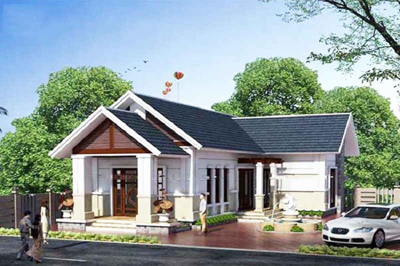 hình ảnh phối cảnh 3D mẫu nhà cấp 4 chữ L đẹp