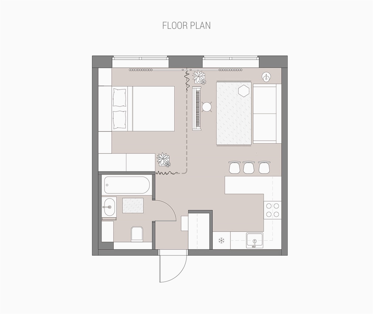 Sơ đồ mặt bằng bố tr&iacute; nội thất căn hộ 36m2